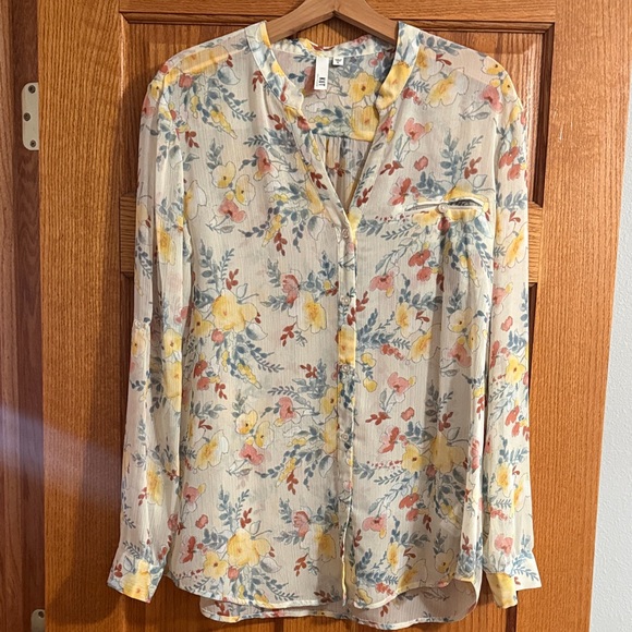 Kut from the Kloth Tops - Kut from the Kloth Floral Button-Up Blouse in Cream and Yellow